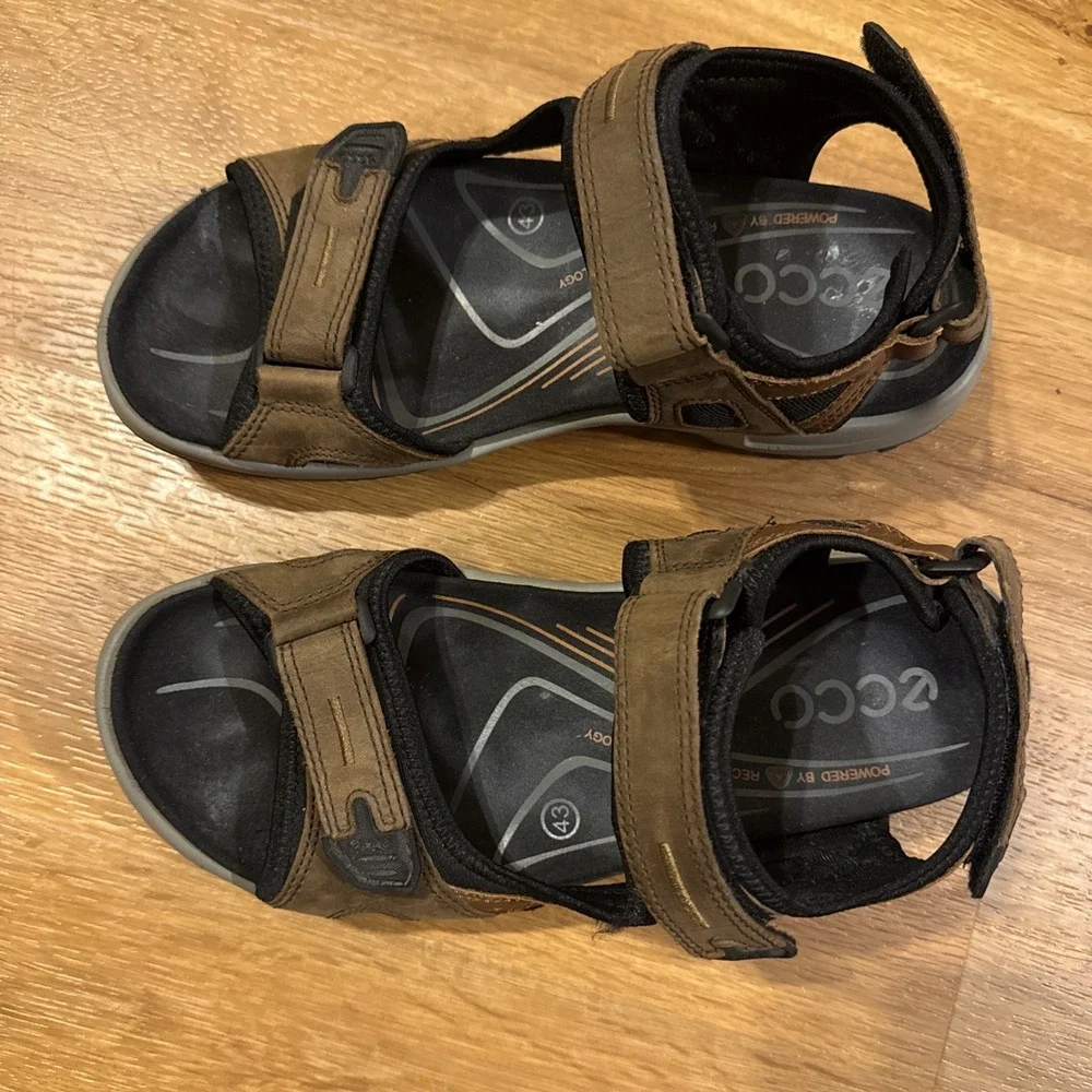 ECCO Men's Brown Leather Sports Sandals EU 43 US‎ 9 - 9.5 Adjustable Walking